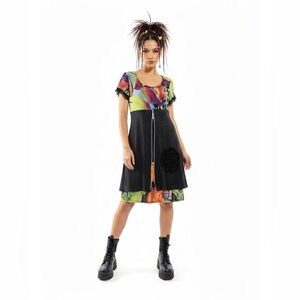 Frank Lyman Design Abstract Zip Front Dress Size 8 Artsy Multicolor A-Line Midi